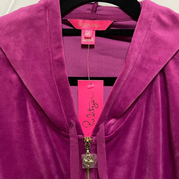 Lilly Pulitzer Larina Velour Zip Hoodie Raspberry/Hot Pink Fits XL- XXL. NWT. - Picture 2 of 7